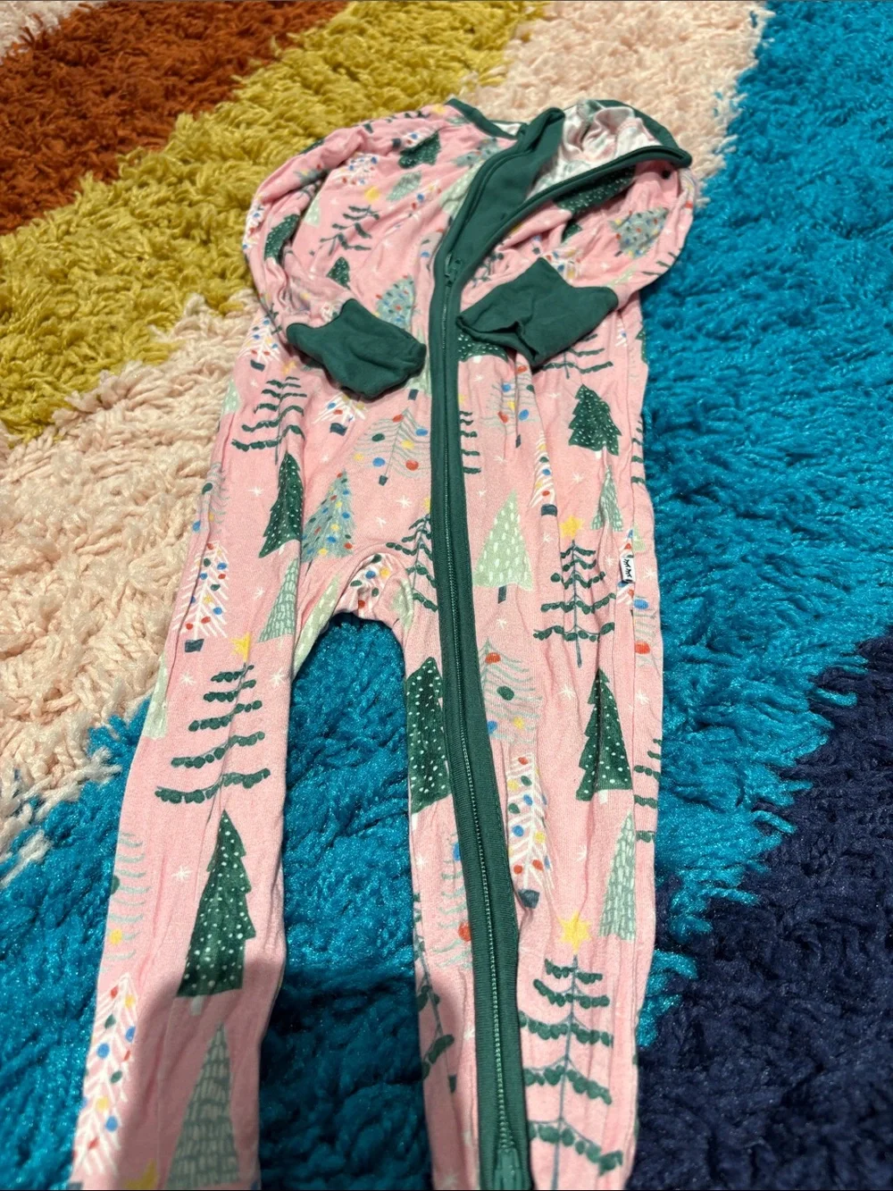 Little Sleepies Pink Footed One-Piece with Green Tree Motif